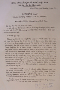 "Đơn tố cáo" của Ông Bùi Văn Tẩn ngày 28-11 khi đang ở trên bờ, nhưng xác nhận người trên tàu bắn băn ngư dân Trương Đình Bảy là Phiippines.