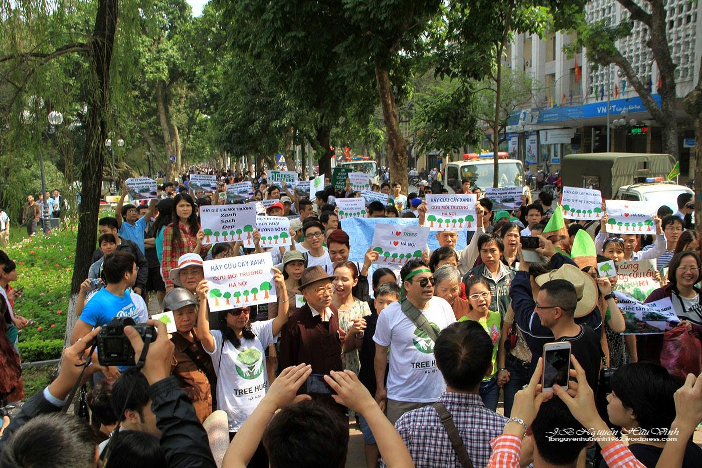 Người dân tại Hà Nội xuống đường phản đối chặt hạ cây xanh.