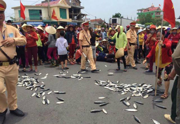 Biểu tình phản đối Formosa tại Quảng Bình ngày 29-4-2016.