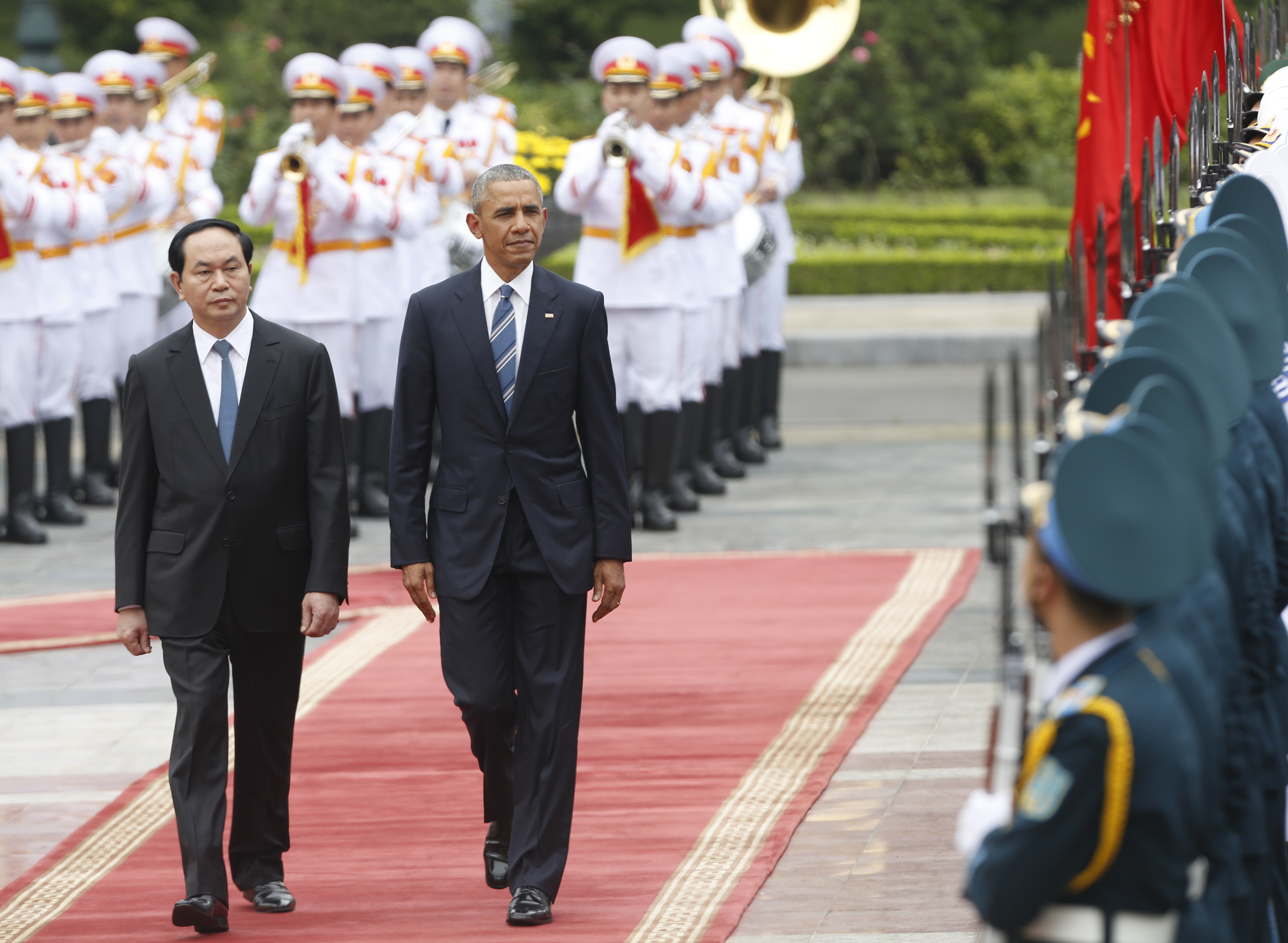 Tổng thống Obama và Chủ tịch nước Trần Đại Quang tại Phủ Chủ tịch sáng 23-5-2016. Ảnh: Getty Images