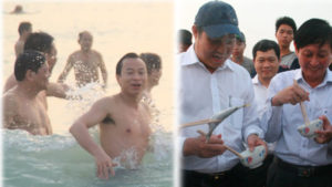 Quan chức CSVN diễn màn tắm biển ăn cá để lừa người dân Việt Nam