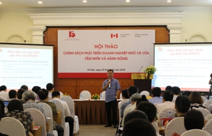 Hội thảo đánh giá chính sách phát triển doanh nghiệp vừa và nhỏ tại Hà Nội ngày 3 Tháng 6 vừa qua. Ảnh: DTK