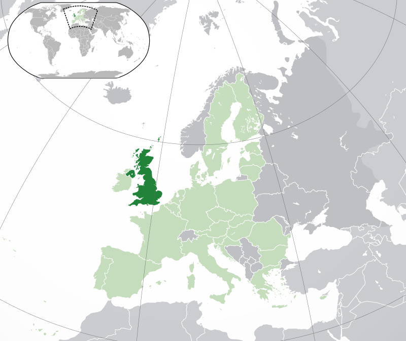 Anh Quốc (xanh đậm) trong Liên Âu (xanh lợt)