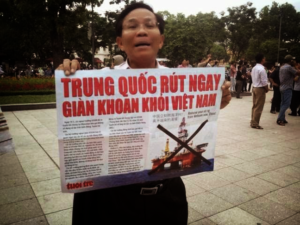 Ts Đinh Hoàng Thắng, nguyên Đại sứ đặc mệnh toàn quyền Việt Nam tại Hòa Lan tham gia biểu tình chống Trung Cộng tại Hà Nội, ngày 18 tháng 5 năm 2014 (Ảnh Internet)