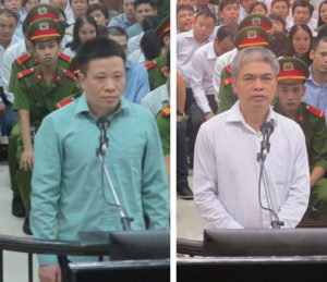 Hà Văn Thắm (OceanBank) và Nguyễn Xuân Sơn (PVN) trước toà trong vụ được báo chí cho là "đại án" OceanBank.