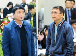 Ông Đinh La Thăng (trái) và ông Trịnh Xuân Thanh trước tòa, tháng Giêng, 2018.