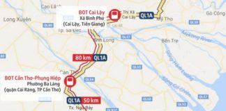 Vị trí 4 trạm thu phí trên quốc lộ 1 đặt tại Bạc Liêu, Sóc Trăng, Cần Thơ và Tiền Giang. Đồ họa: Minh Trí/Báo Mới
