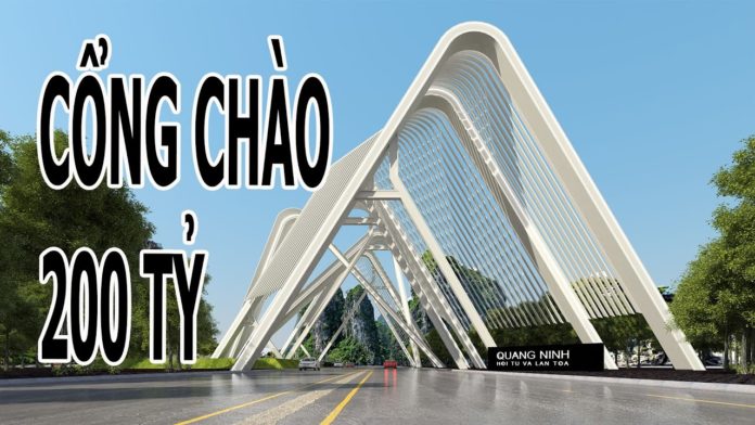 Cận cảnh cổng chào 198 tỷ bằng sắt ở Quảng Ninh gây phẫn nộ trong dư luận. Ảnh: Youtube