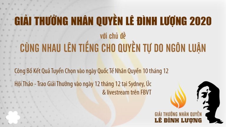 Thông báo: Giải Thưởng Nhân Quyền Lê Đình Lượng 2020