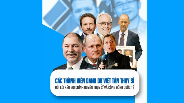 Các Thành viên Danh dự Việt Tân tại Thụy Sĩ gửi lời kêu gọi chính quyền Thụy Sĩ và cộng đồng quốc tế